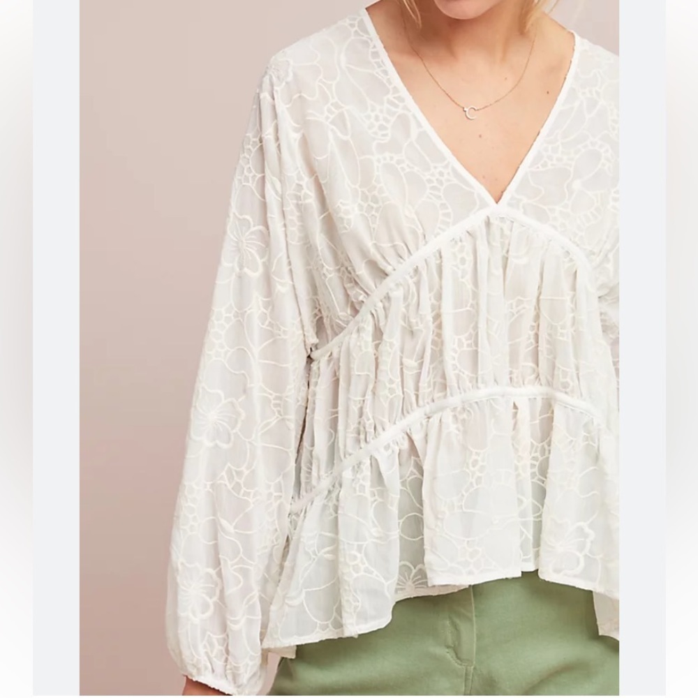 Anthropologie Central Park West Ruffle Lace Paisley Blouse Size S - Picture 2 of 6